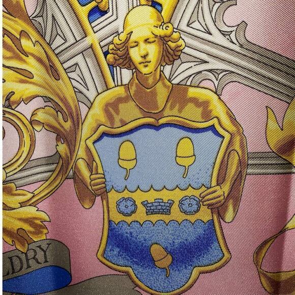 Hermes British Heraldry Coat Of Arms Pink Gold Blue 100% Silk Scarf 90cm Square - Picture 10 of 16
